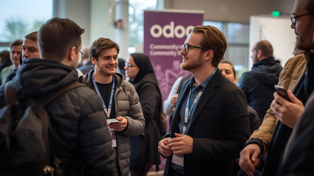 Attendees networking at Odoo Community Days Belgium