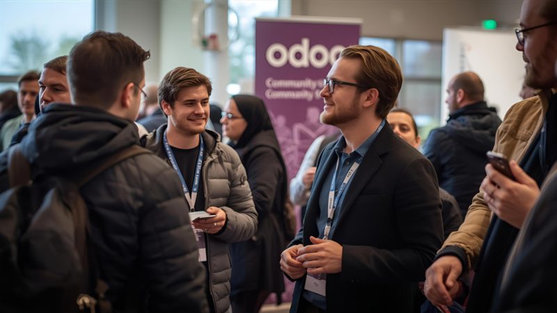 Attendees networking at Odoo Community Days Belgium